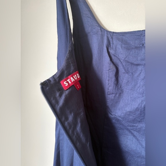 NEW STAUD Wells Stretch Cotton Sleeveless Midi Dress Navy | US 2 UK 6 - Picture 11 of 14
